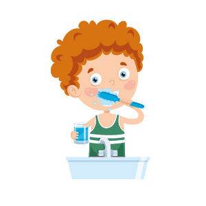 daily routine - boy brushing his teeth