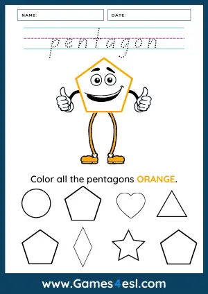 2D Shapes Worksheet - Pentagon