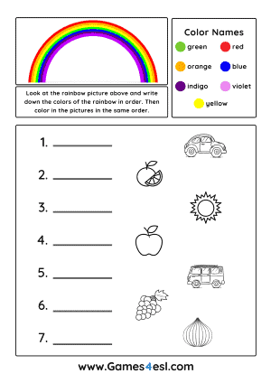 7 Colors Of The Rainbow Worksheet