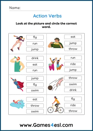 Action Verb Worksheet