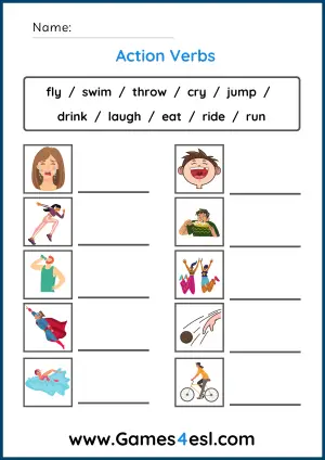 Action Verbs Writing Worksheet