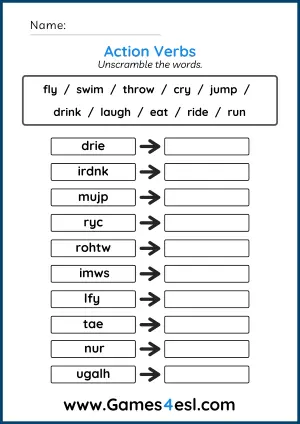 Action Verbs Worksheet