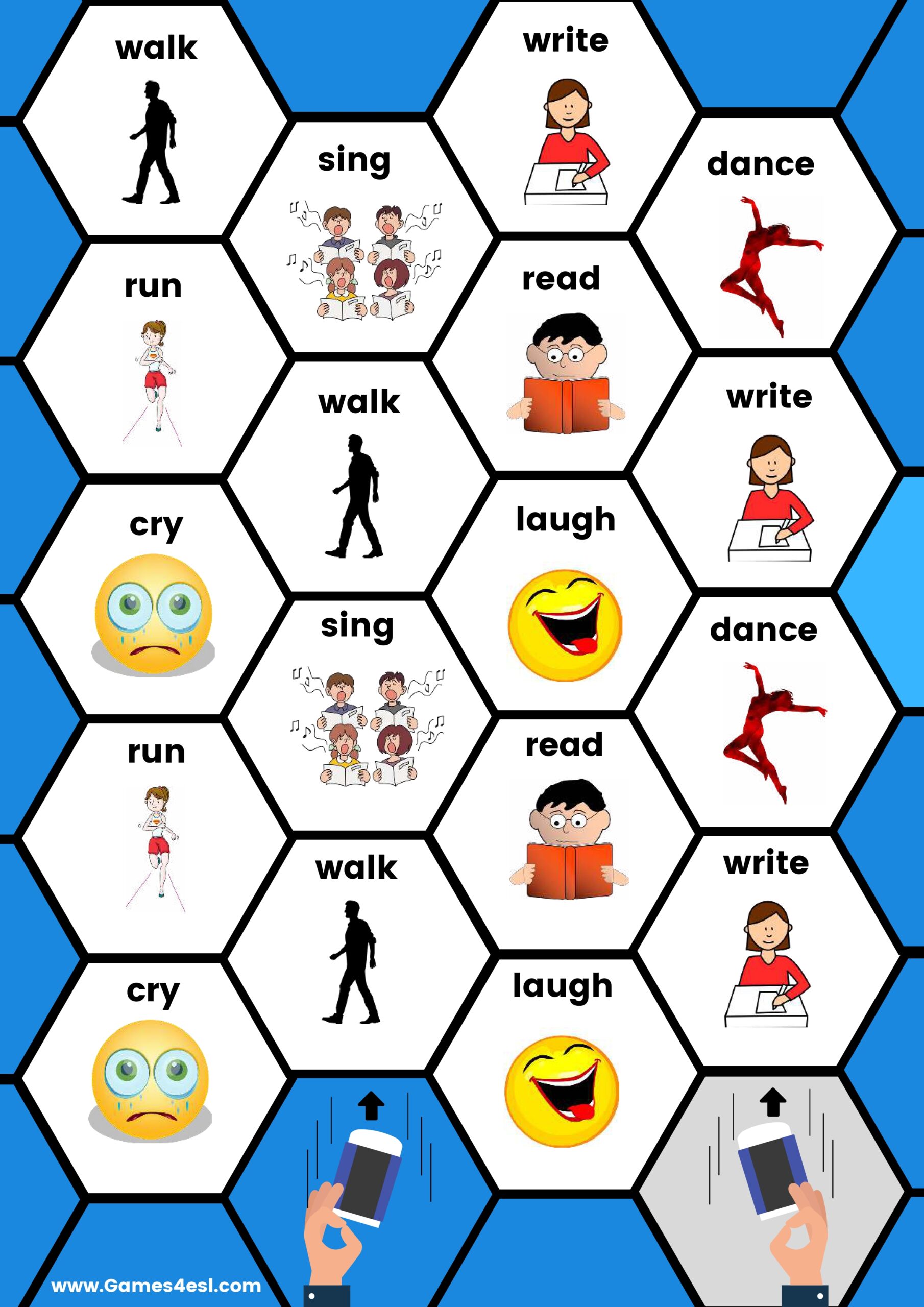 A printable board game to teach action verbs.