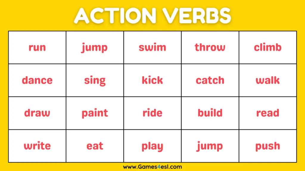 A List Of Verbs For Kids