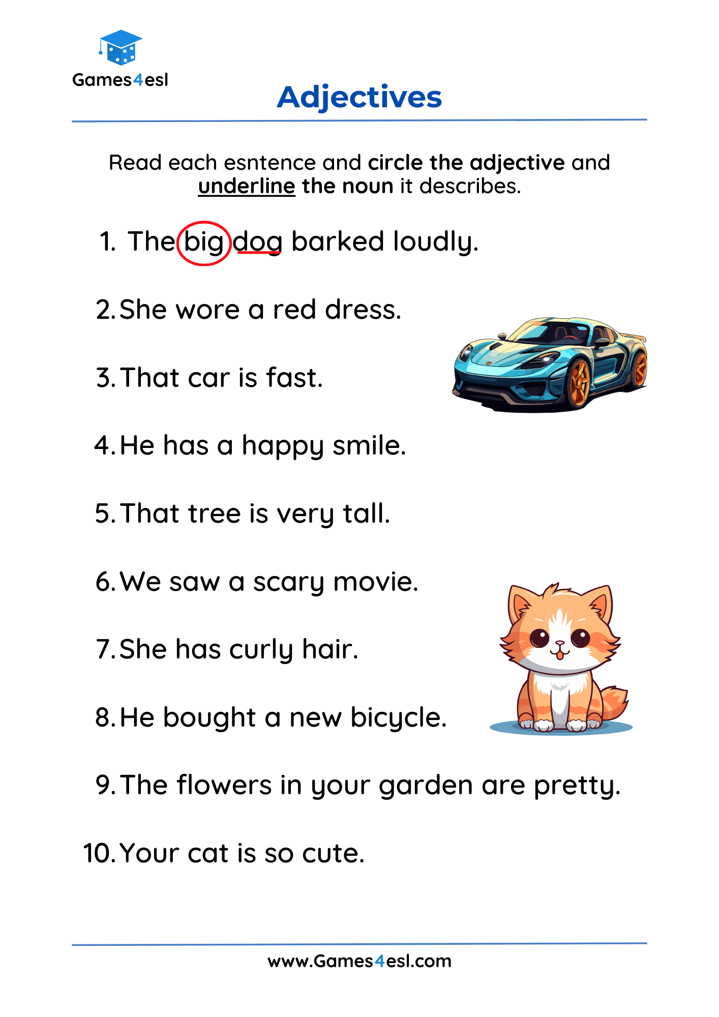 An adjective worksheet for grade 3