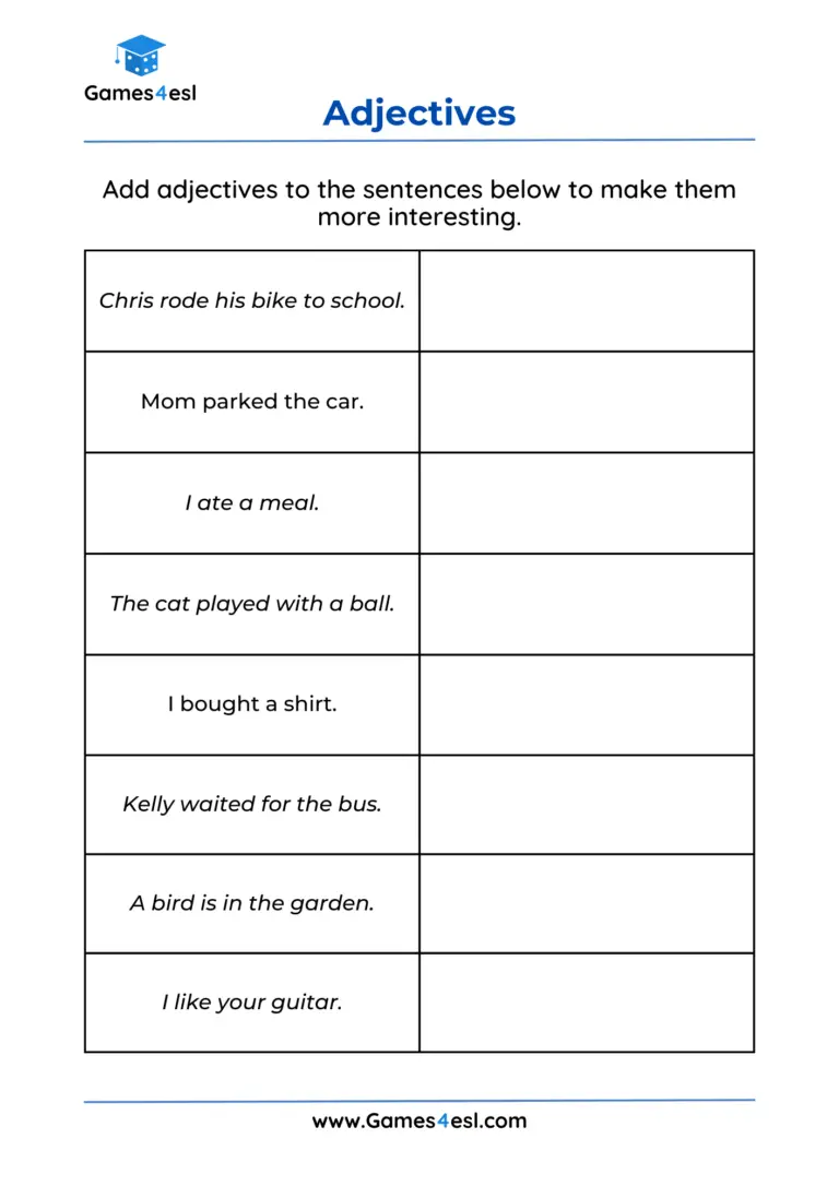 Adjective Worksheets For Grade 3 | Games4esl