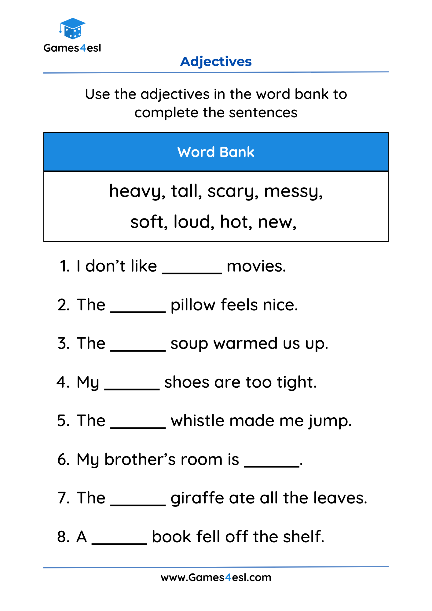 A worksheet to teach adjectives to grade 2.