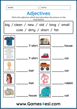 adjectives worksheets for grade 4