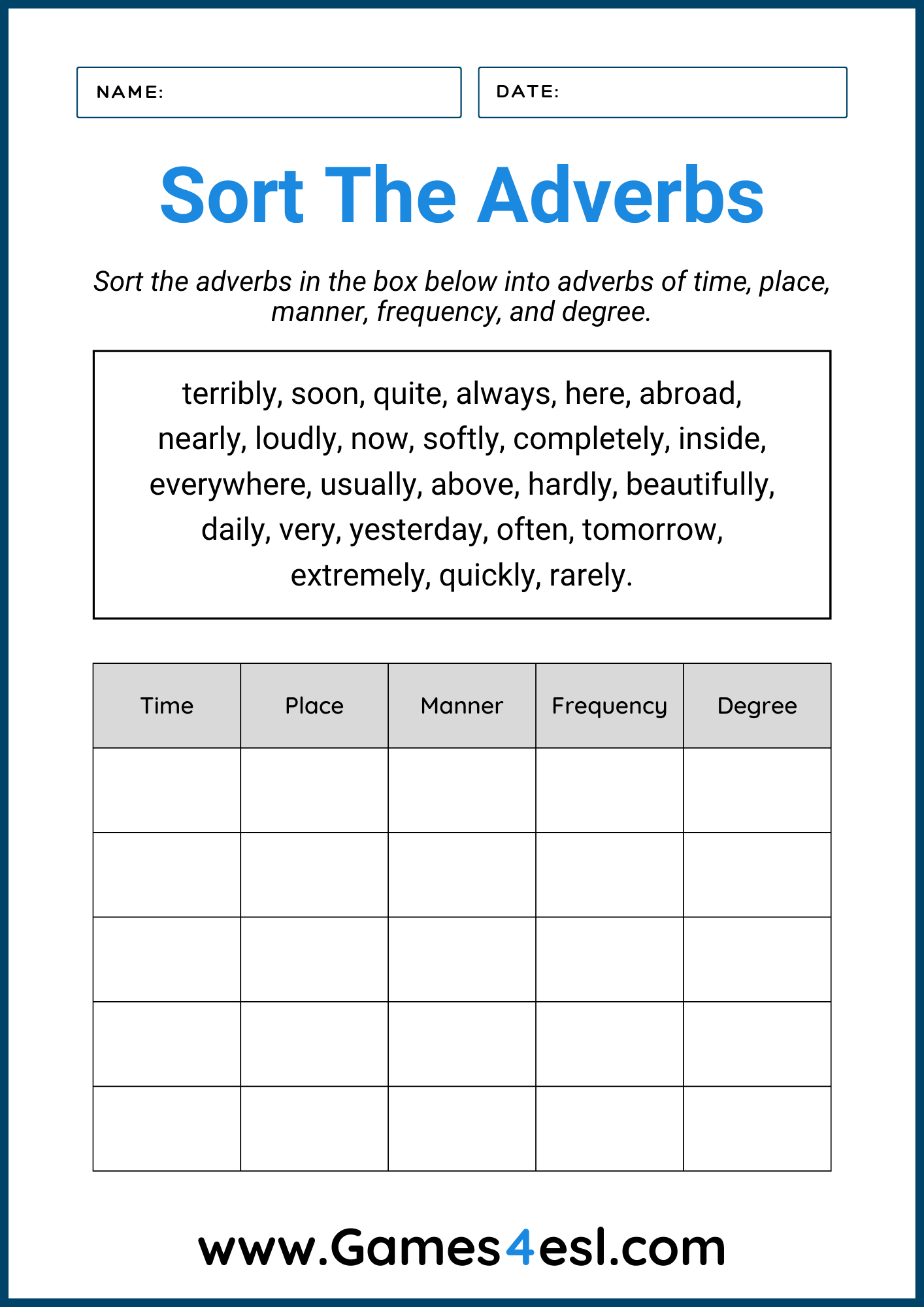 An Adverbs Worksheet