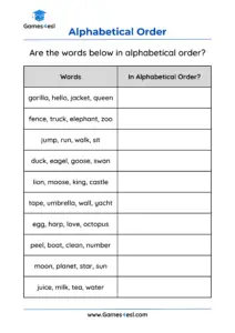 Alphabetical Order Worksheets For Grade 1 | Games4esl