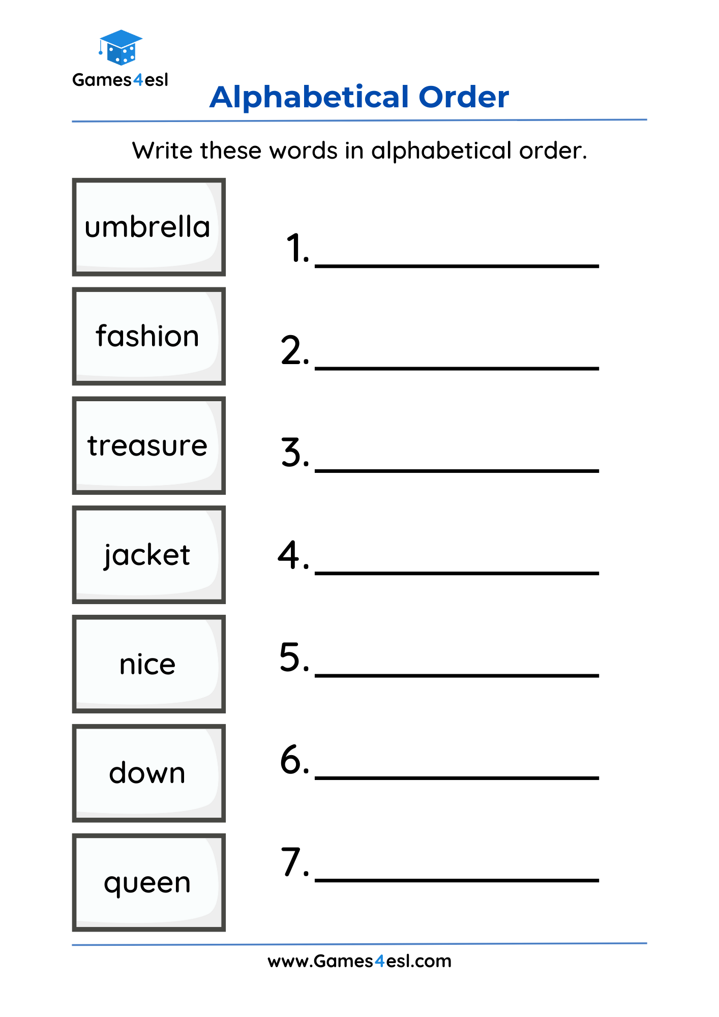 Alphabetical Order Worksheets For Grade 1 | Games4esl