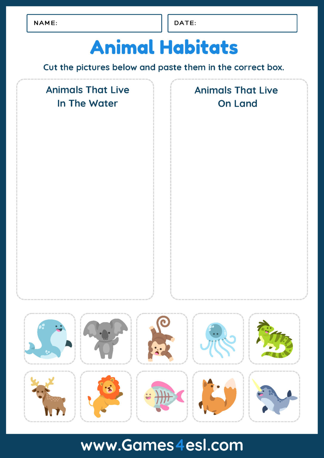 Animals And Habitats | Free PDF Worksheets | Games4esl