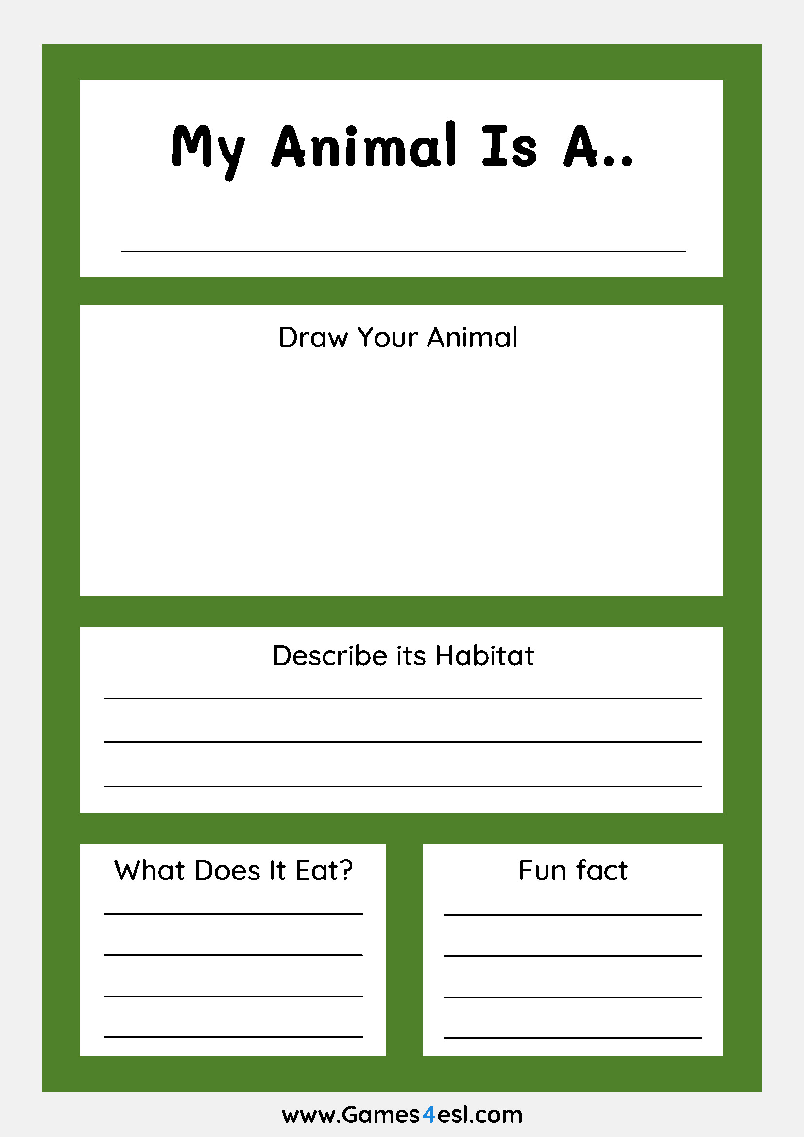 Animal Habitat Worksheet - Writing