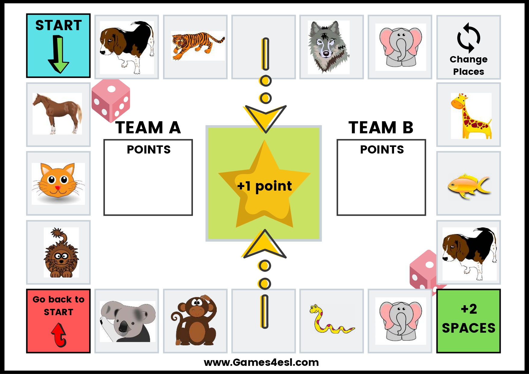 A printable board game about animals.