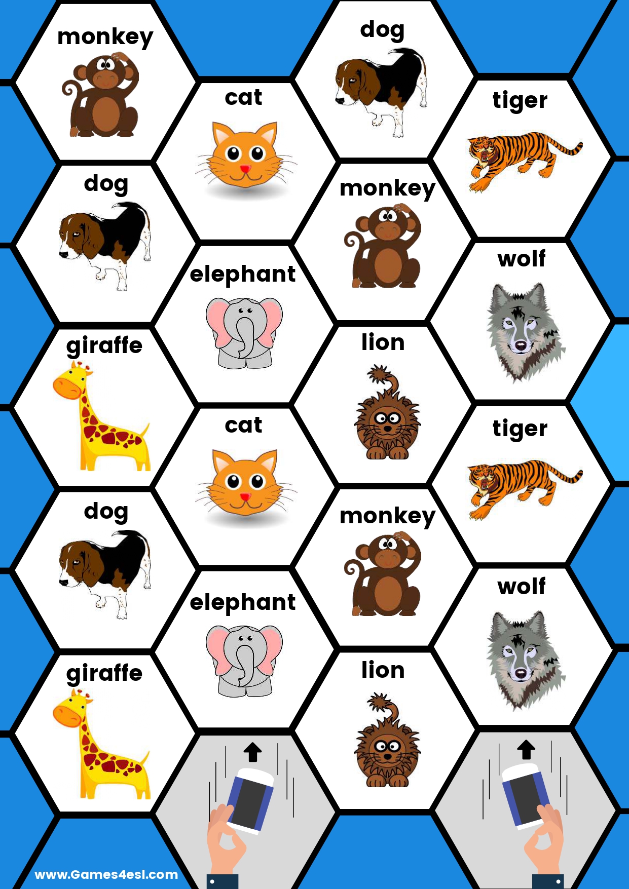 A printable board game about animals.