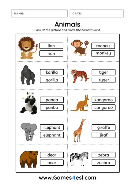 Animals Worksheets