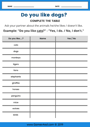 Animals Worksheet