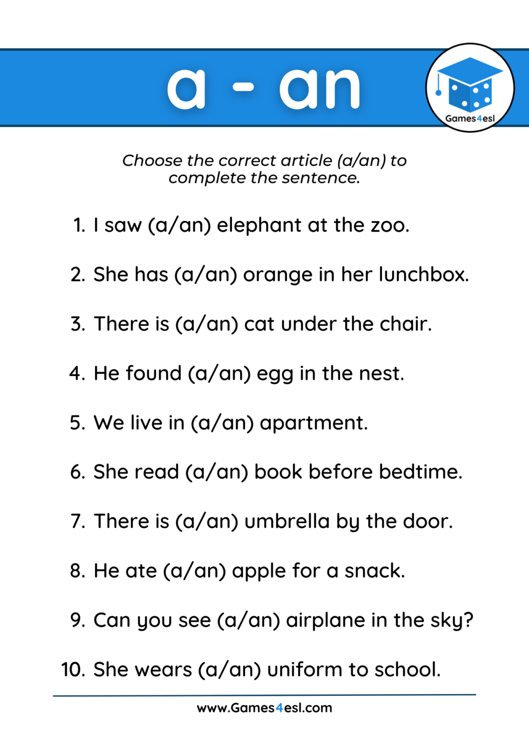 Articles A An The | Free Worksheets | Games4esl