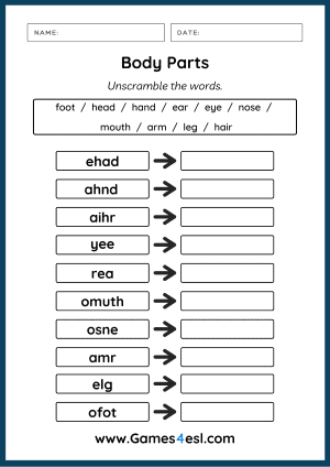 Body Parts Worksheet