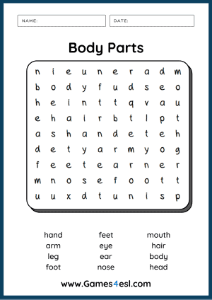 Body Parts Word Search