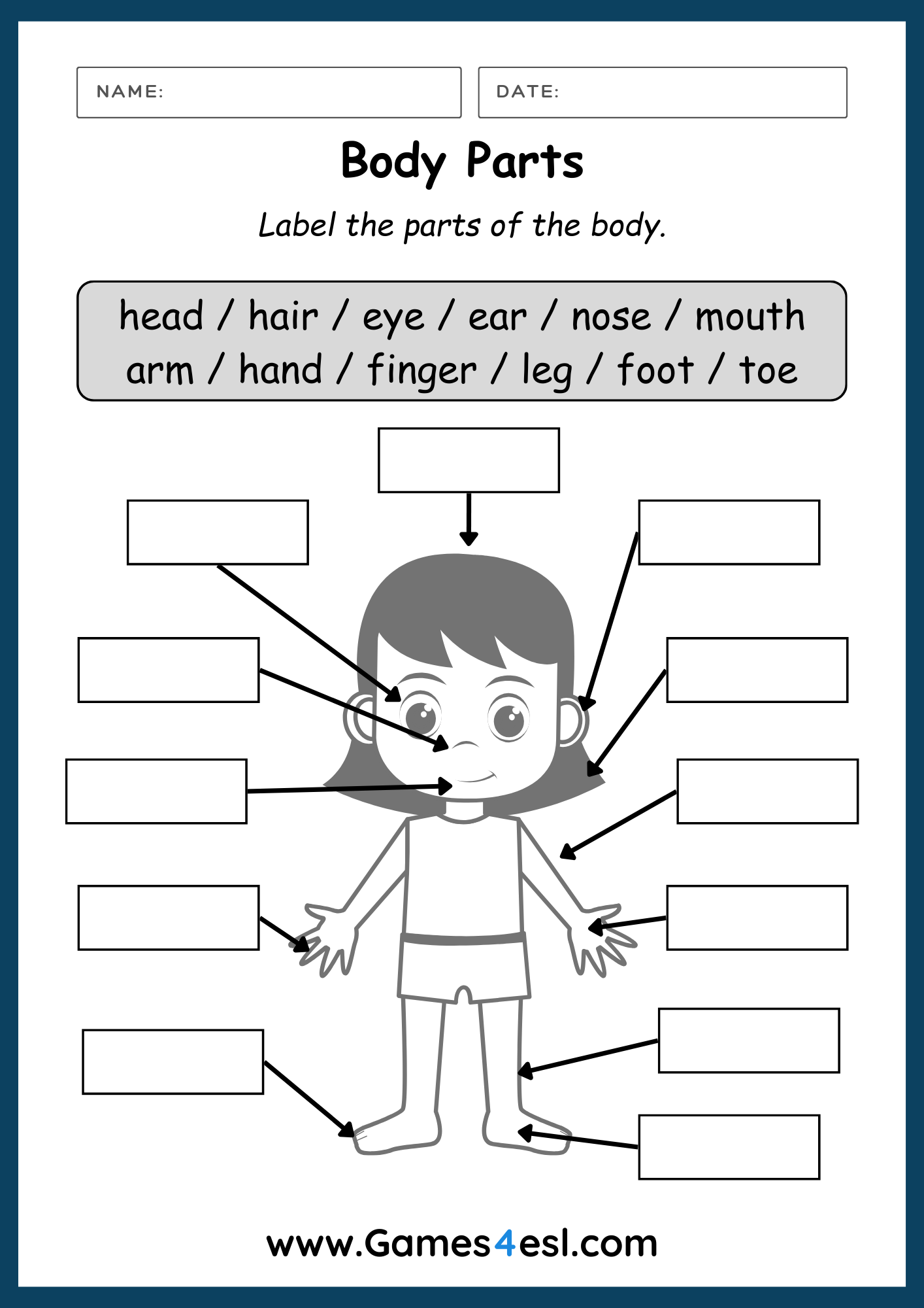 A Body Parts Worksheet for kids