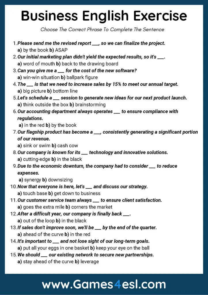 Business English exercise PDF