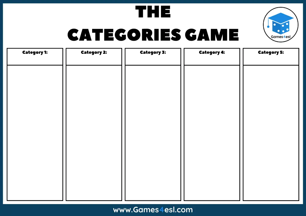A Categories Game Worksheet