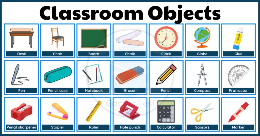 Classroom Objects List | Classroom Objects Vocabulary In English With Pictures