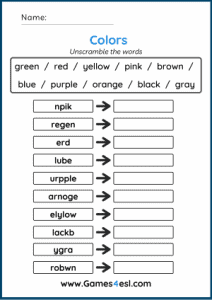 Colors Worksheets | Free Worksheets For Teaching Colors | Games4esl