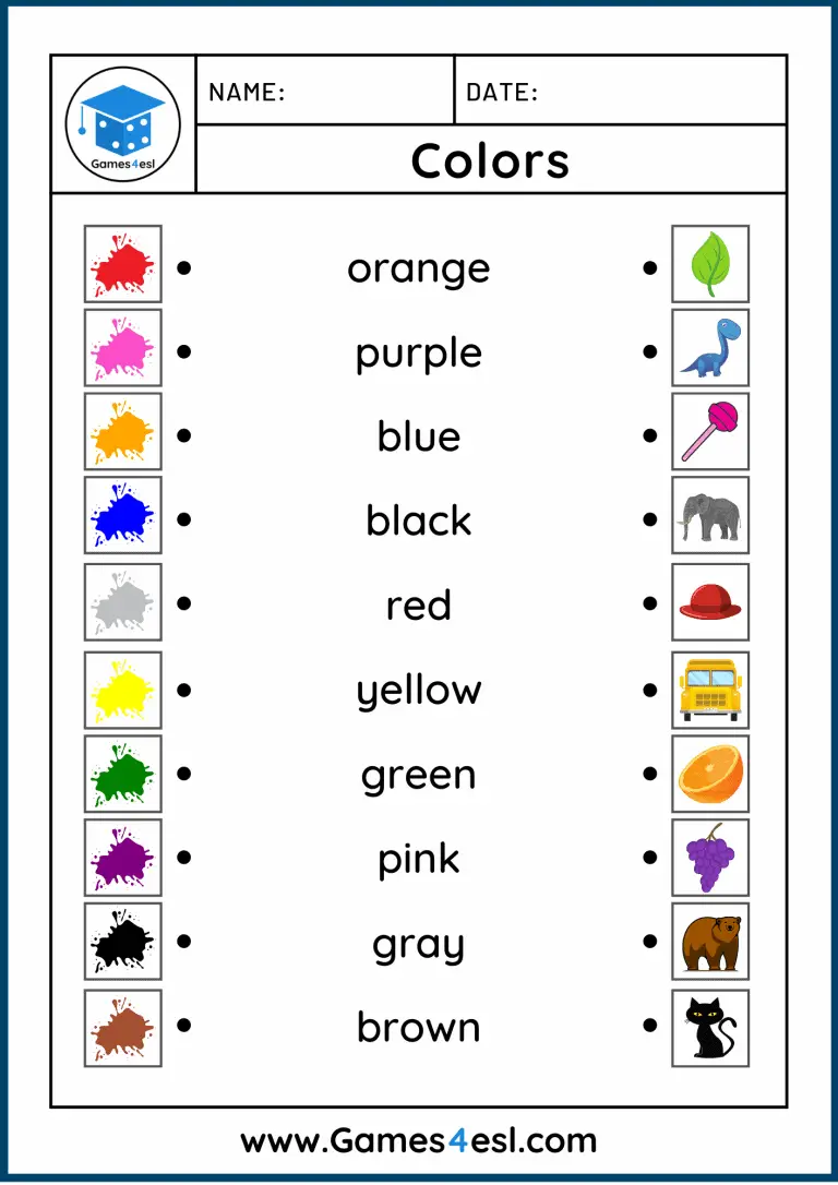 Colors Worksheets | Free Worksheets For Teaching Colors | Games4esl