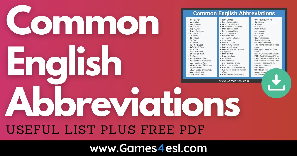 Abbreviations, English short forms, English full forms