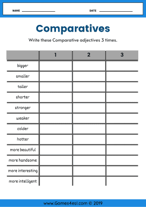 Comparative Adjective Worksheet