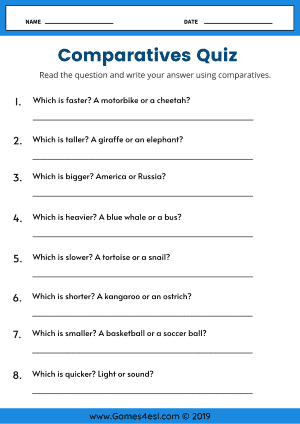 Comparative Adjective Worksheets