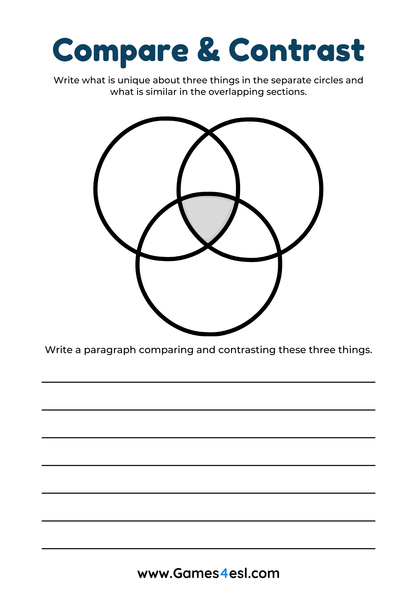 A Compare and Contrast worksheet with a Venn diagram.