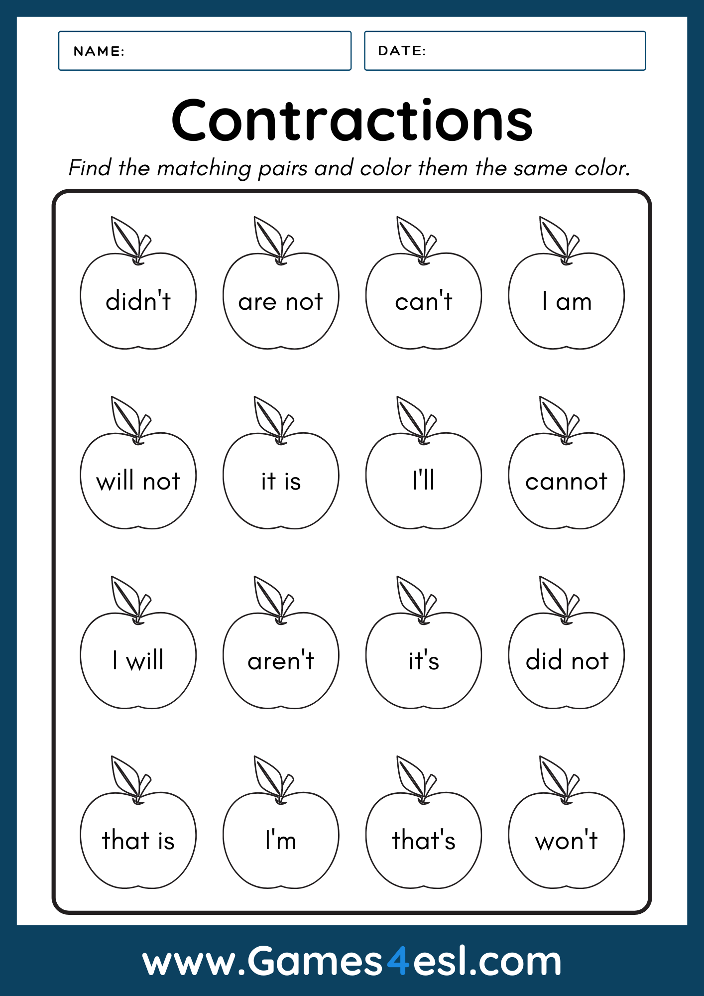 Contraction Worksheet