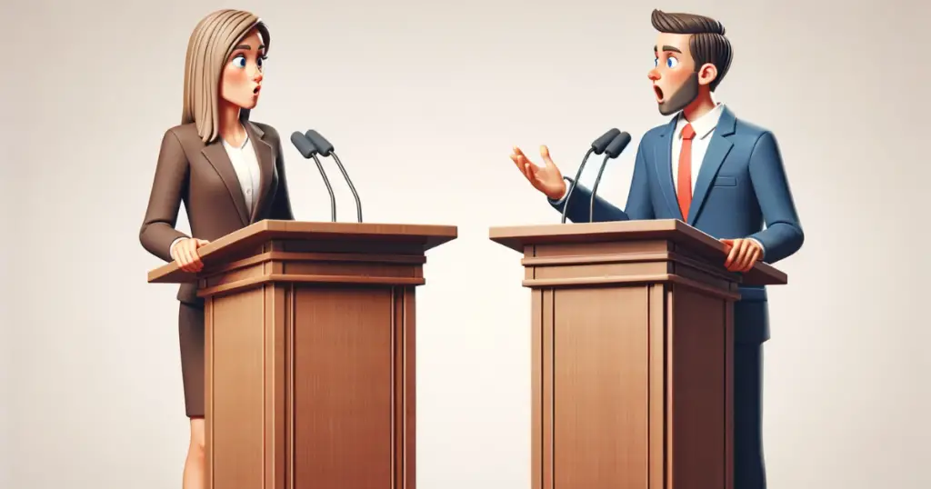 A picture of two people debating