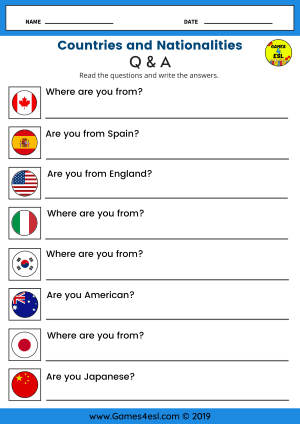 Countries and Nationalities worksheet