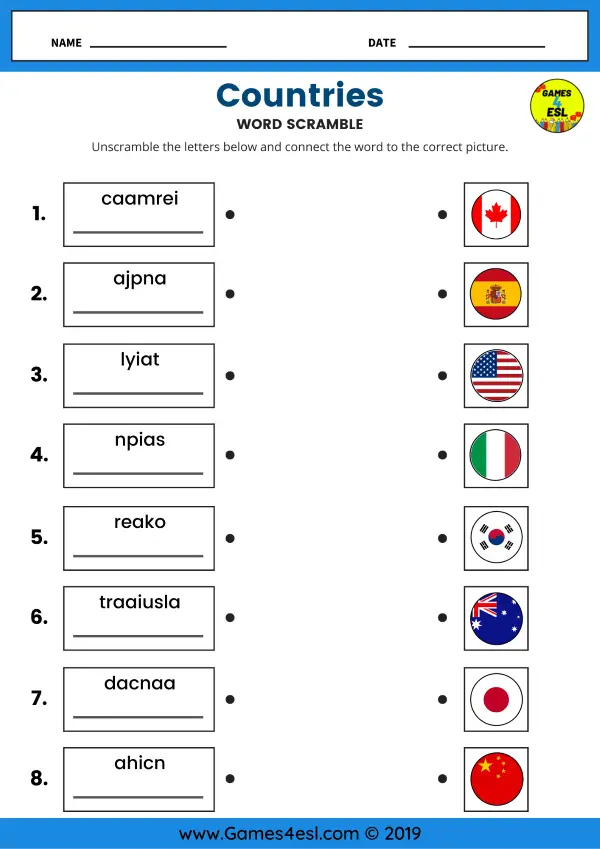 Countries Worksheet