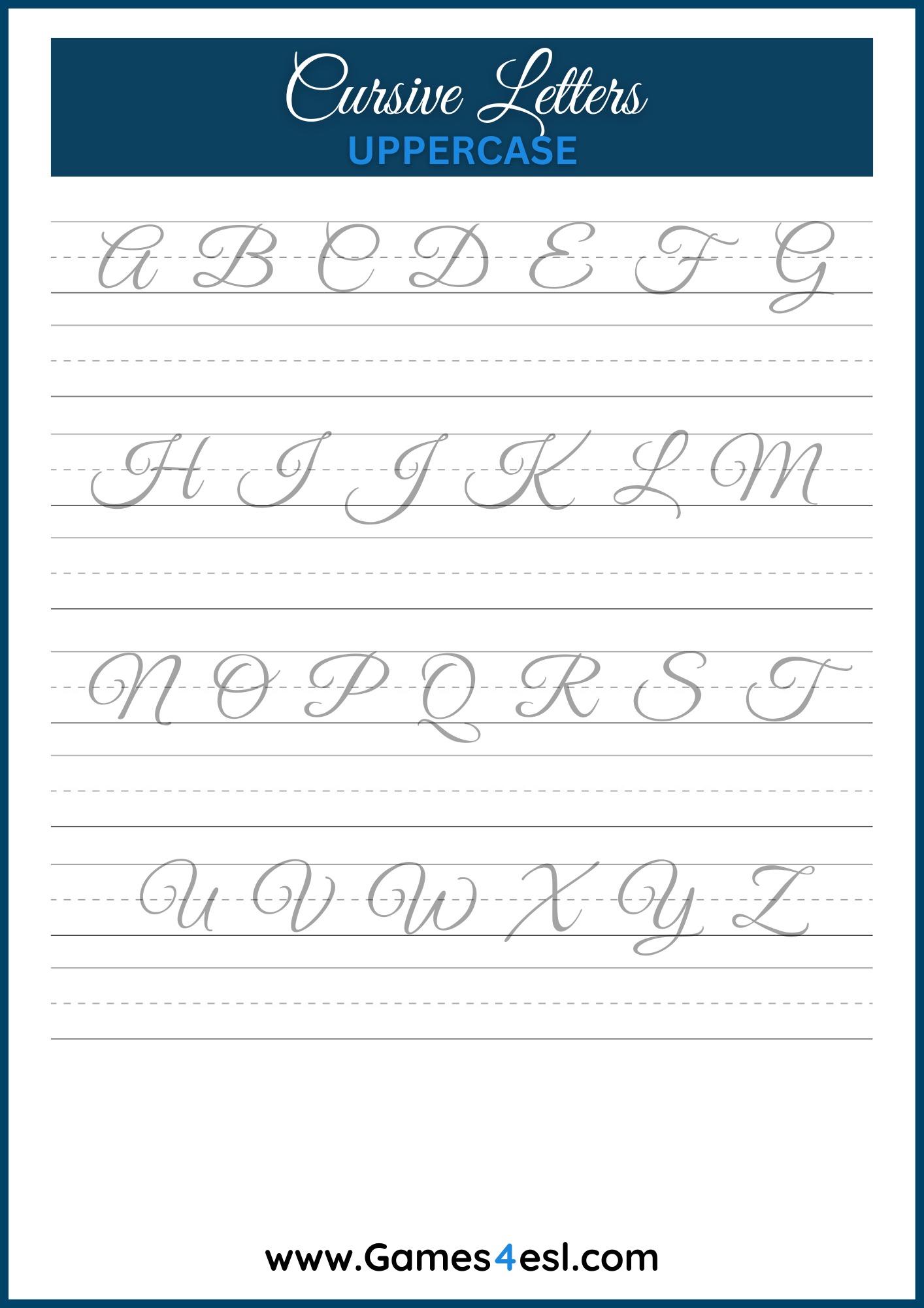 Cursive writing worksheets for letters a to z