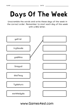 Days Of The Week Worksheet