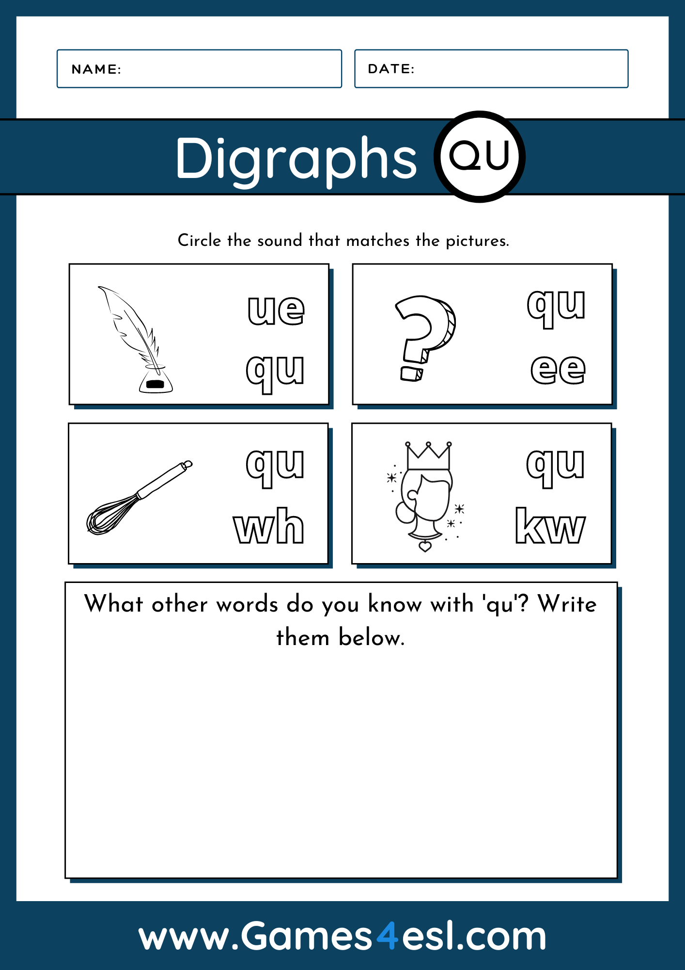 QU Digraph Worksheet