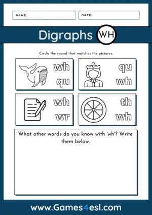 Digraph Worksheet Wh Sound