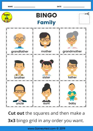 Family Bingo Worksheet