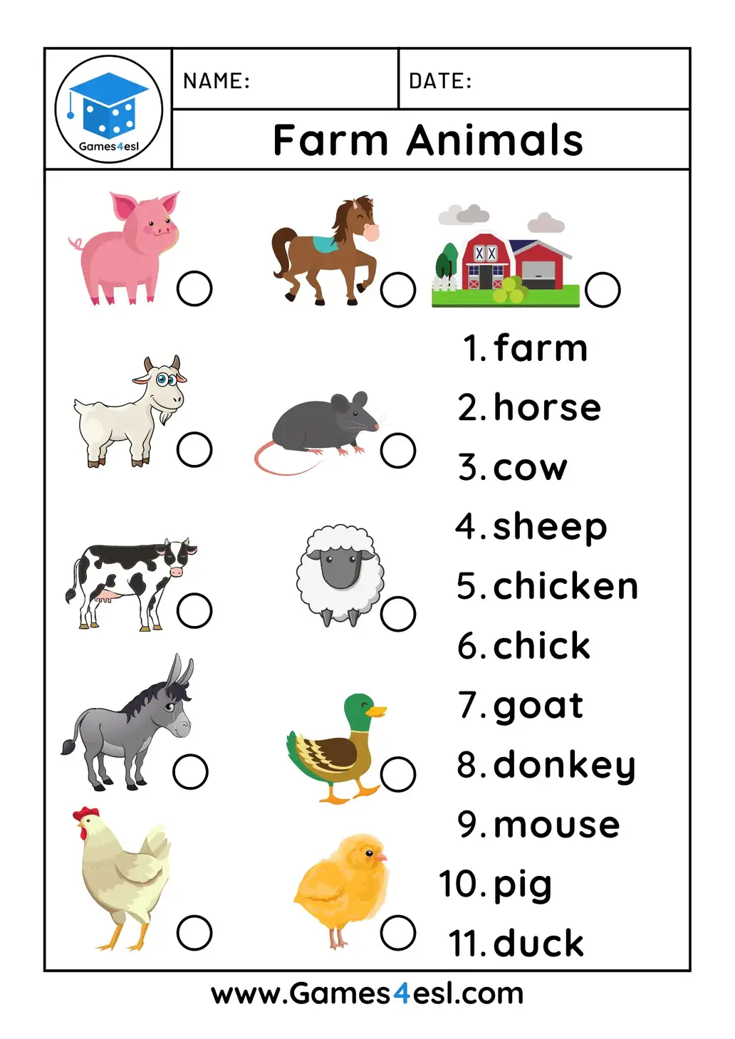 Farm Animal Worksheets