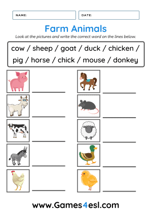 Farm Animals vocabulary worksheet