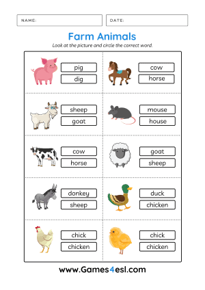 Farm animals worksheet