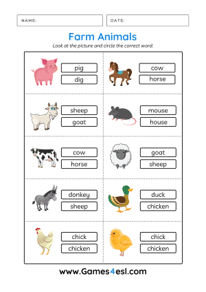 Farm Animal Worksheets | Games4esl