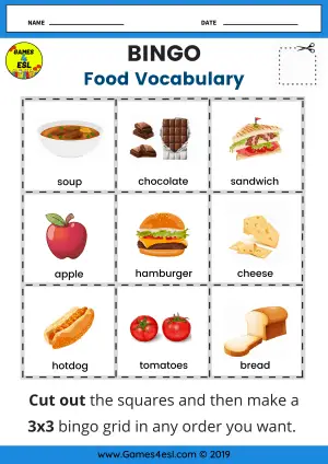 Food Bingo Worksheet