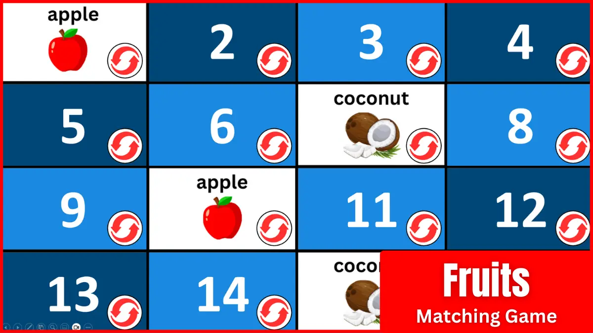 A memory game for teaching fruits.