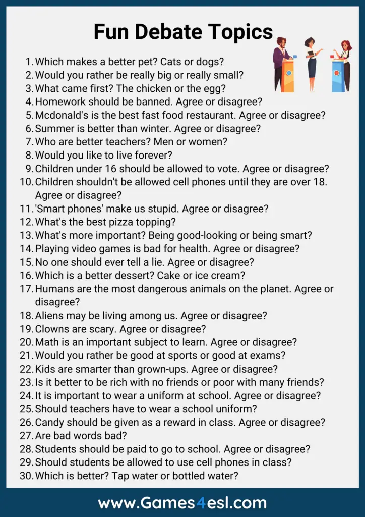 150 Funny Debate Topics That Will Make You And Your Students Laugh